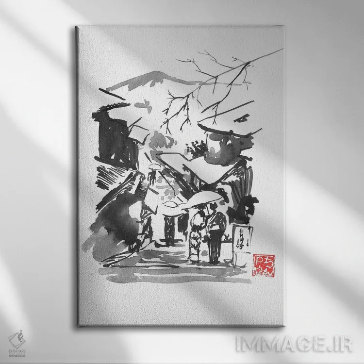 تابلو دکوراتیو کوه فوجی در برف اثر پشان - نمای روبهرو روی دیوار