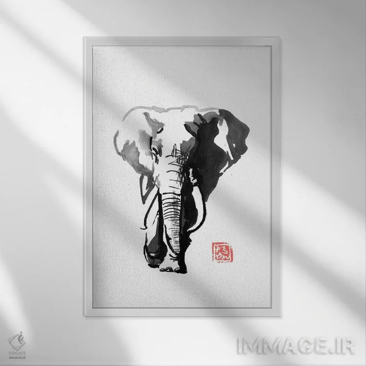 تابلو دکوراتیو فیل راه رونده اثر پشان - نمای قابدار سفید