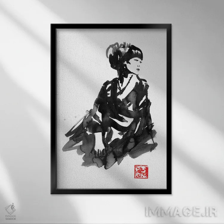 تابلو دکوراتیو گیشا ۲ اثر پشان - نمای قابدار مشکی