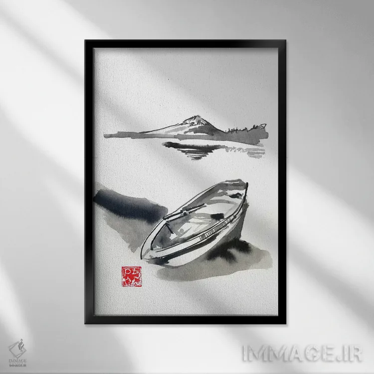تابلو دکوراتیو جزیره ها و قایق اثر پشان - نمای قابدار مشکی