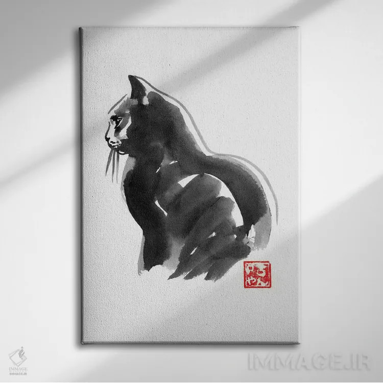 تابلو دکوراتیو گربه در نمای جانبی اثر پشان - نمای روبهرو روی دیوار
