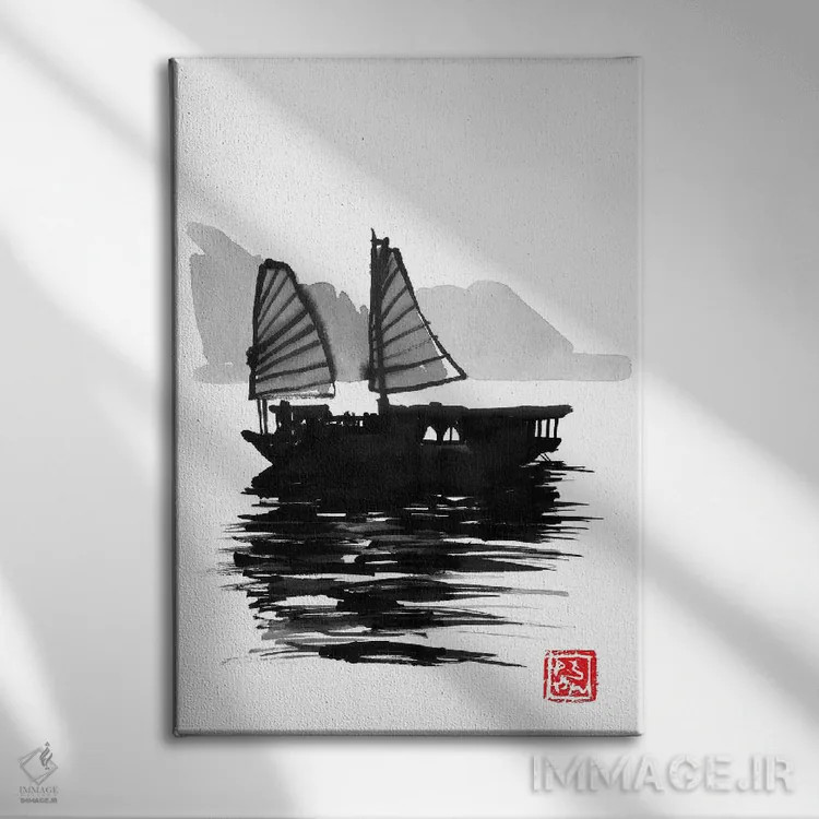 تابلو دکوراتیو قایق در امتداد خلیج اثر پشان - نمای روبهرو روی دیوار