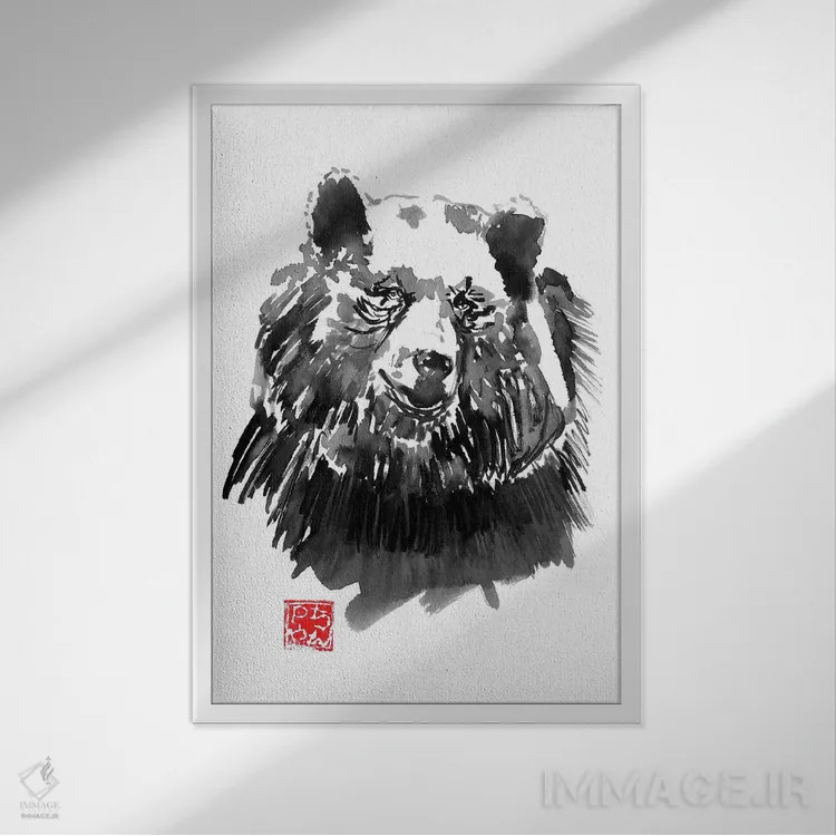 تابلو دکوراتیو خرس اثر پشان - نمای قابدار سفید