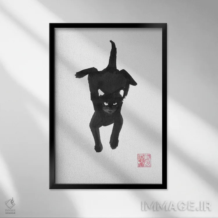 تابلو دکوراتیو گربه قالی اثر پشان - نمای قابدار مشکی