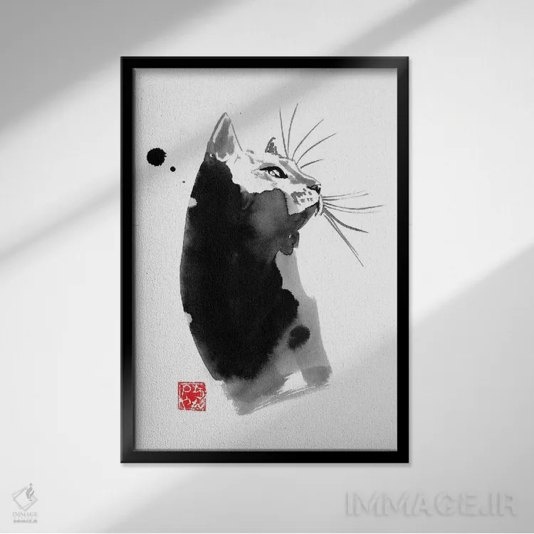 تابلو دکوراتیو گربه خال خالی اثر پشان - نمای قابدار مشکی