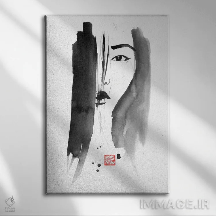 تابلو دکوراتیو پرتره زن چینی اثر پشان - نمای روبهرو روی دیوار