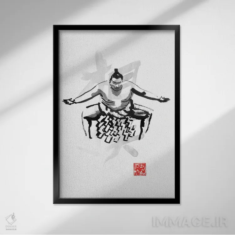 تابلو دکوراتیو سومو اثر پشان - نمای قابدار مشکی