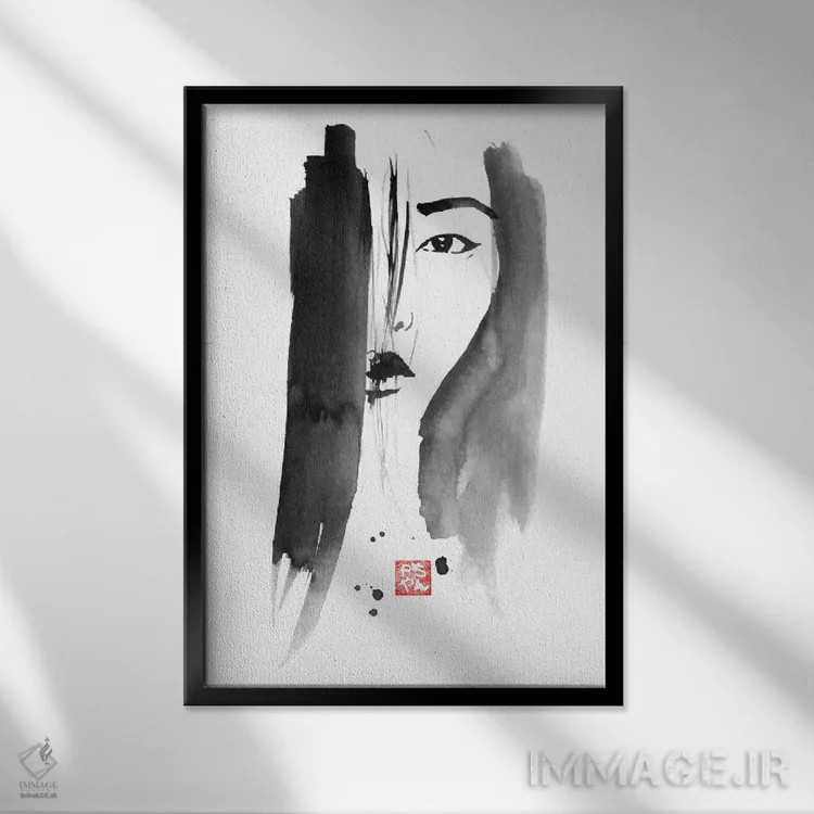 تابلو دکوراتیو پرتره زن چینی اثر پشان - نمای قابدار مشکی