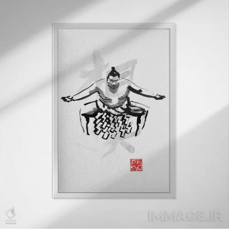 تابلو دکوراتیو سومو اثر پشان - نمای قابدار سفید