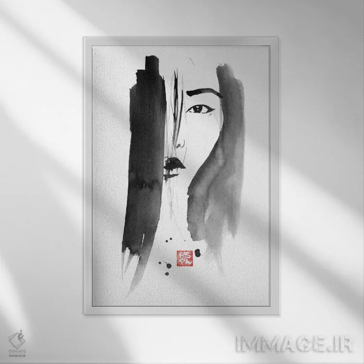 تابلو دکوراتیو پرتره زن چینی اثر پشان - نمای قابدار سفید