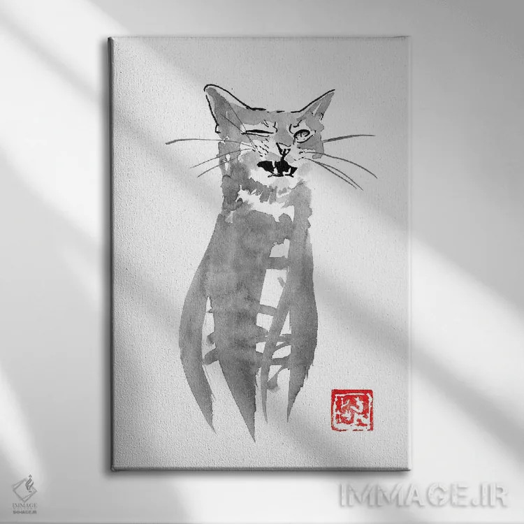تابلو دکوراتیو گربه چشمک زن اثر پشان - نمای روبهرو روی دیوار