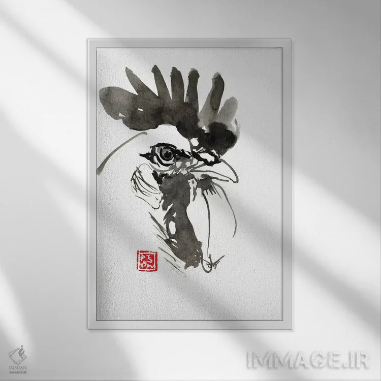 تابلو دکوراتیو خروس اثر پشان - نمای قابدار سفید