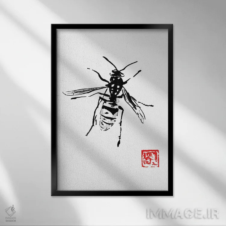 تابلو دکوراتیو زنبور اثر پشان - نمای قابدار مشکی