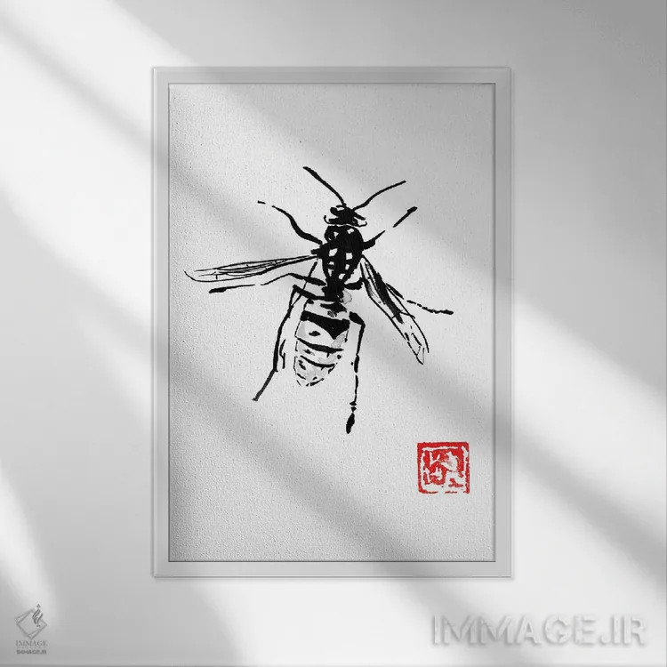 تابلو دکوراتیو زنبور اثر پشان - نمای قابدار سفید