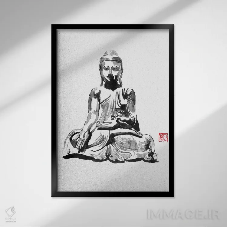 تابلو دکوراتیو بودا اثر پشان - نمای قابدار مشکی