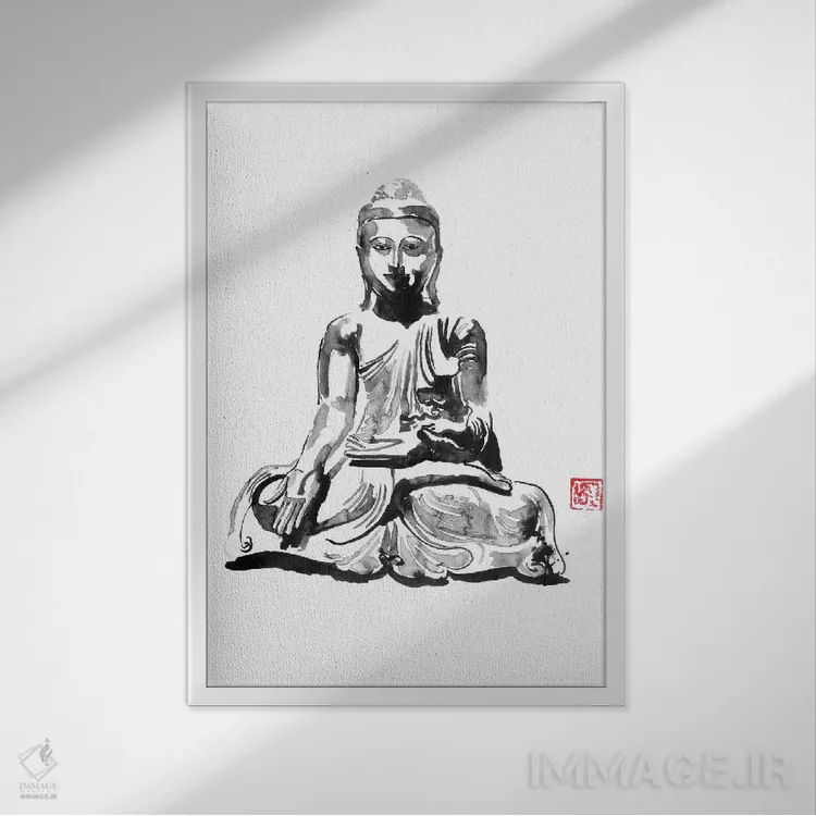 تابلو دکوراتیو بودا اثر پشان - نمای قابدار سفید