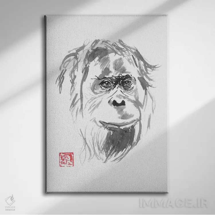 تابلو دکوراتیو لبخند اورانگوتان اثر پشان - نمای روبهرو روی دیوار