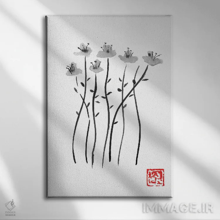 تابلو دکوراتیو خطوط ساکورا اثر پشان - نمای روبهرو روی دیوار