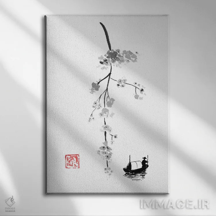 تابلو مینیمال شاخه ای روی رودخانه اثر پشان - نمای روبهرو روی دیوار