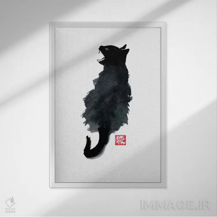تابلو مینیمال گربه گریه کنان اثر پشان - نمای قابدار سفید