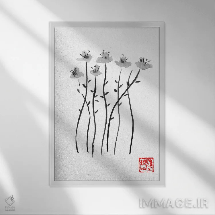 تابلو دکوراتیو خطوط ساکورا اثر پشان - نمای قابدار سفید