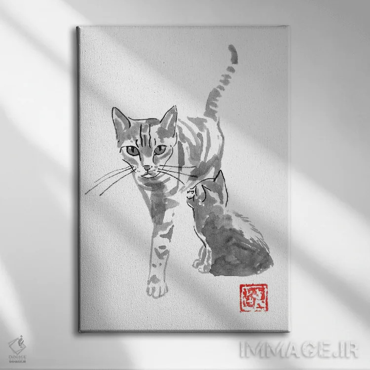 تابلو دکوراتیو گربه و مادر اثر پشان - نمای روبهرو روی دیوار