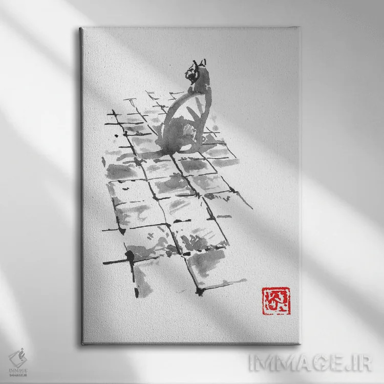 تابلو دکوراتیو گربه روی پیاده رو اثر پشان - نمای روبهرو روی دیوار