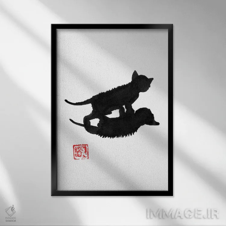 تابلو دکوراتیو سایه گربه اثر پشان - نمای قابدار مشکی