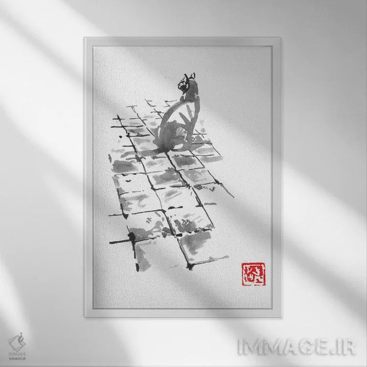 تابلو دکوراتیو گربه روی پیاده رو اثر پشان - نمای قابدار سفید
