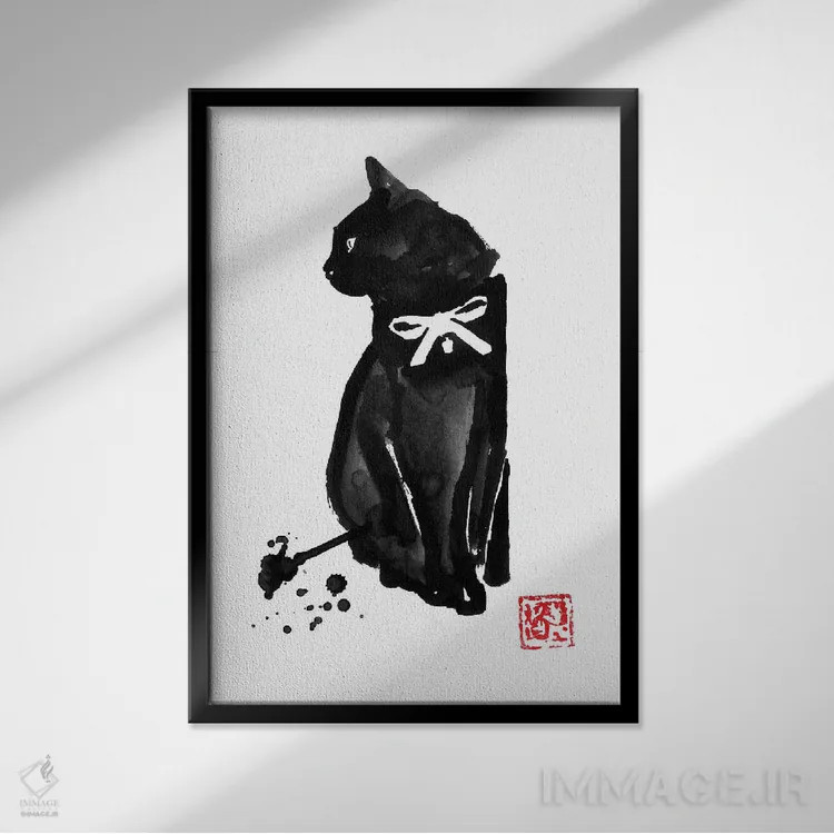 تابلو دکوراتیو گره گربه اثر پشان - نمای قابدار مشکی