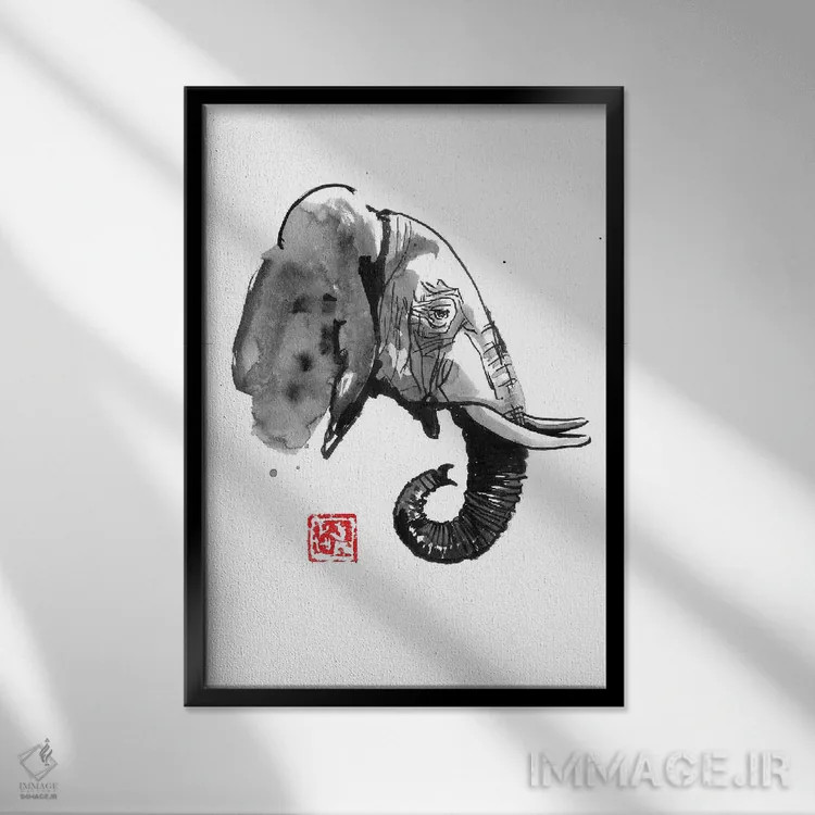 تابلو دکوراتیو نمای کنار فیل اثر پشان - نمای قابدار مشکی
