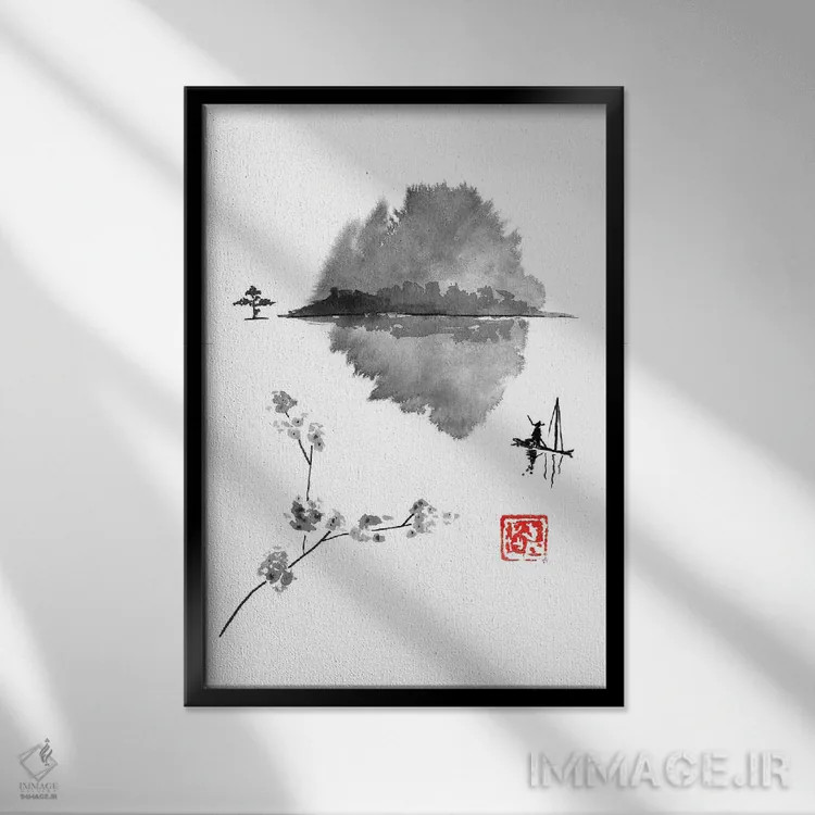 تابلو دکوراتیو ماهیگیر اثر پشان - نمای قابدار مشکی