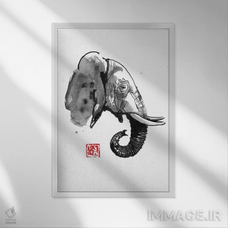 تابلو دکوراتیو نمای کنار فیل اثر پشان - نمای قابدار سفید