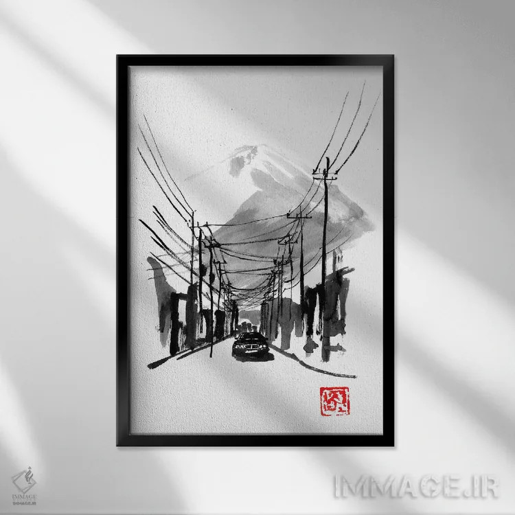 تابلو دکوراتیو فوجی یوشیدا اثر پشان - نمای قابدار مشکی