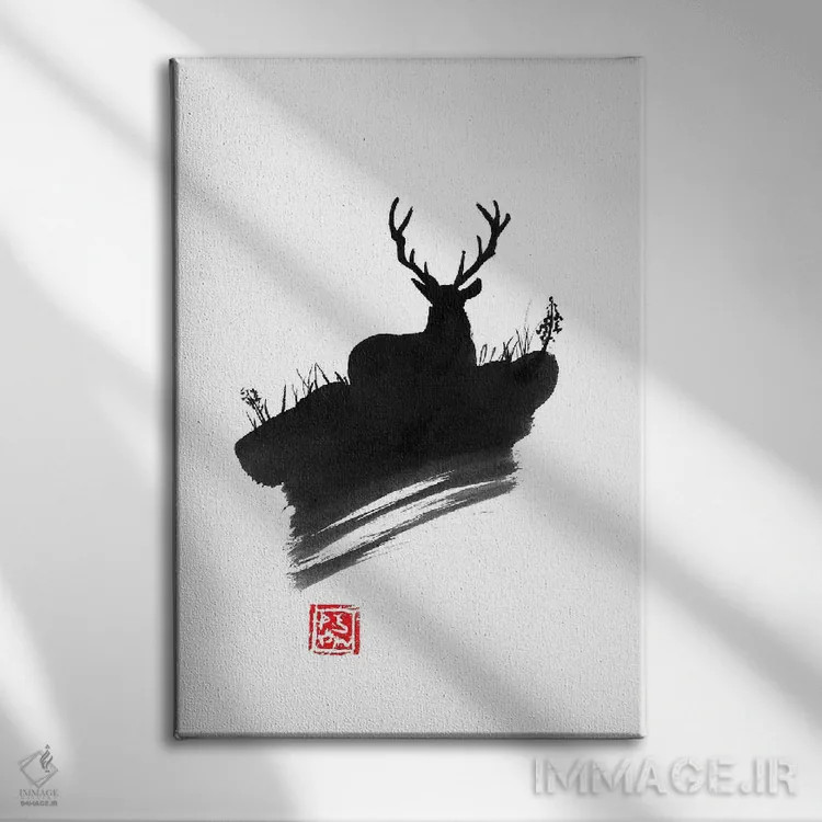 تابلو دکوراتیو گوزن اثر پشان - نمای روبهرو روی دیوار