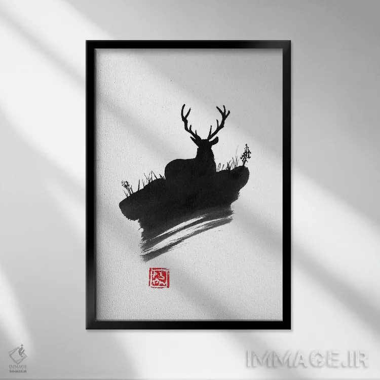 تابلو دکوراتیو گوزن اثر پشان - نمای قابدار مشکی