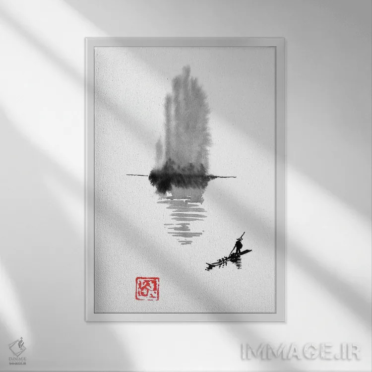 تابلو دکوراتیو جزیره دست اثر پشان - نمای قابدار سفید