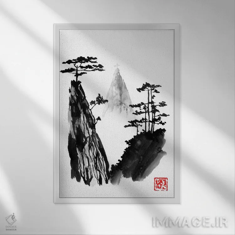 تابلو دکوراتیو کوه مقدس اثر پشان - نمای قابدار سفید