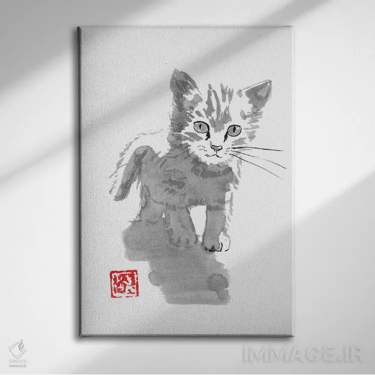 تابلو دکوراتیو گربه کوچک اثر پشان - نمای روبهرو روی دیوار