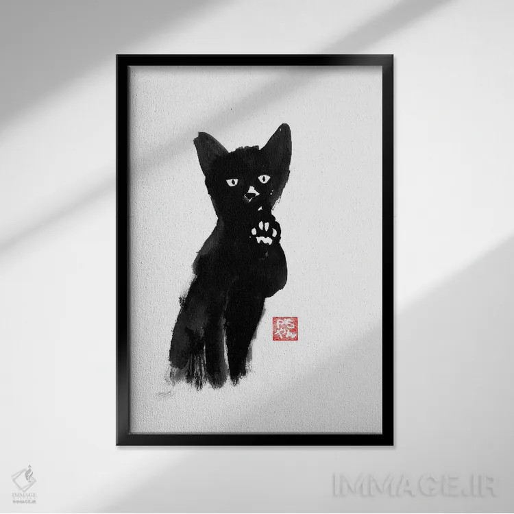 تابلو دکوراتیو گربه ای خواهان اثر پشان - نمای قابدار مشکی