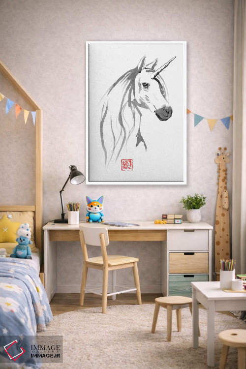 تابلو دکوراتیو اسب تک شاخ برای فروش اثر پشان - D1W
