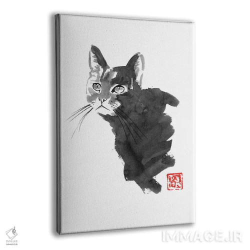 تابلو دکوراتیو گربه خیره اثر پشان - نمای پرسپکتیو محصول