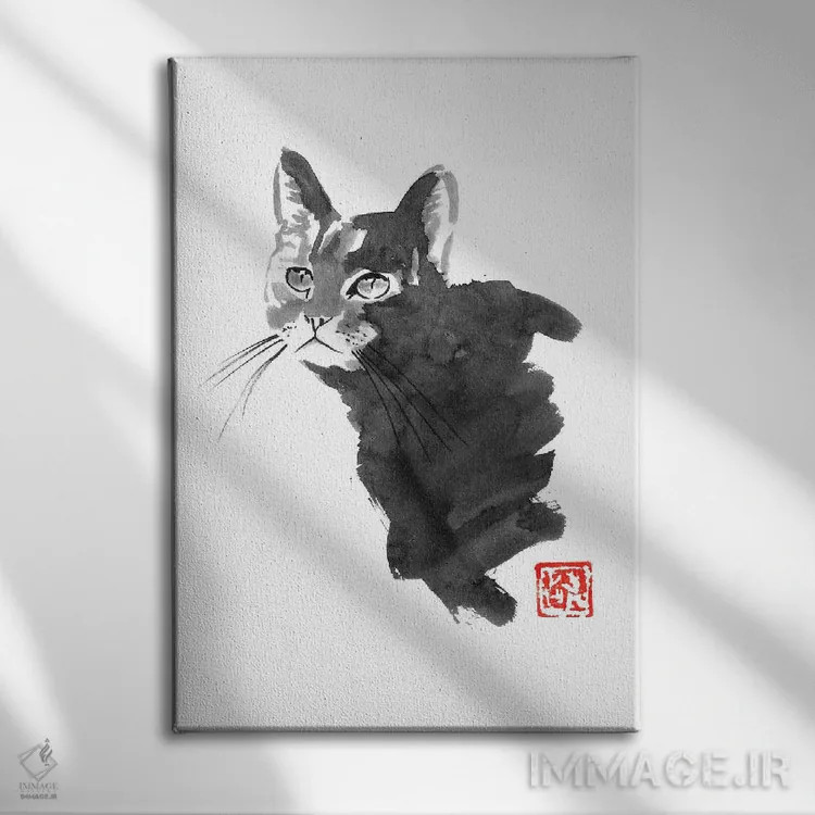 تابلو دکوراتیو گربه خیره اثر پشان - نمای روبهرو روی دیوار