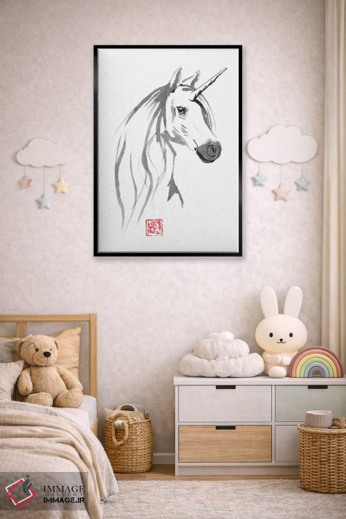 تابلو دکوراتیو اسب تک شاخ برای فروش اثر پشان - D4B