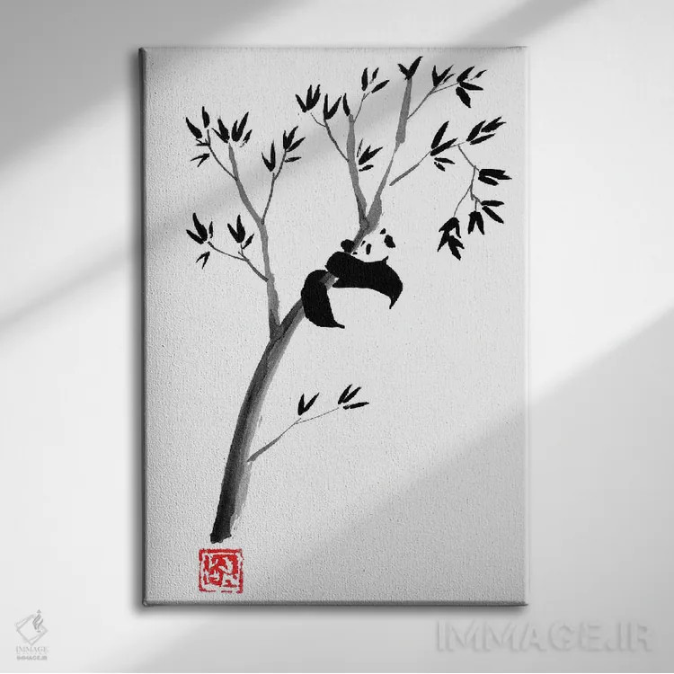 تابلو دکوراتیو پاندا روی درخت اثر پشان - نمای روبهرو روی دیوار