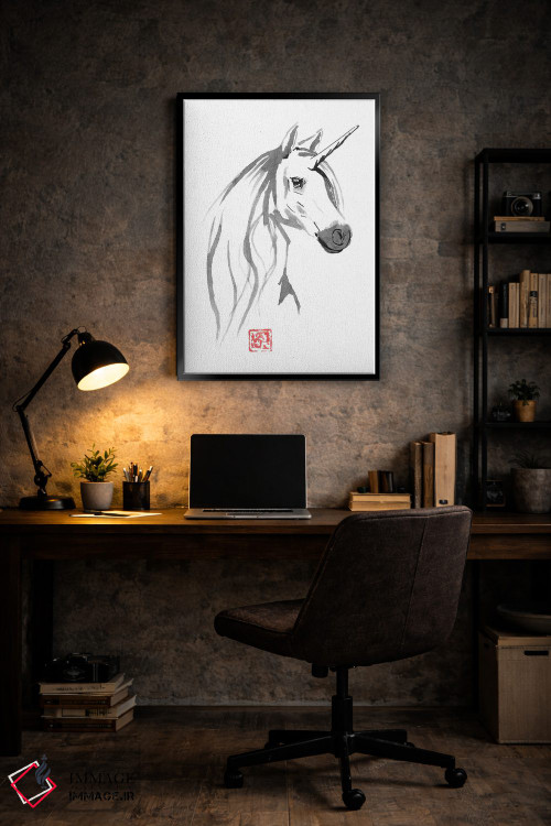 تابلو دکوراتیو اسب تک شاخ برای فروش اثر پشان - D6B