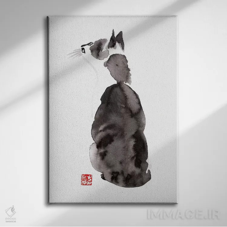 تابلو دکوراتیو گربه خیال پرداز اثر پشان - نمای روبهرو روی دیوار