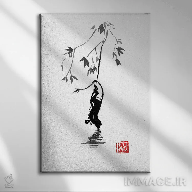 تابلو دکوراتیو میمون در حال نوشیدن اثر پشان - نمای روبهرو روی دیوار