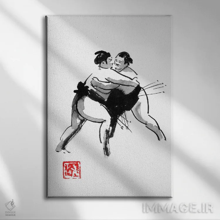 تابلو دکوراتیو کشتی گیر اثر پشان - نمای روبهرو روی دیوار