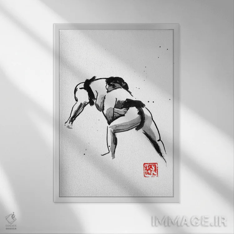 تابلو دکوراتیو کشتی گیر سوماتوری اثر پشان - نمای قابدار سفید